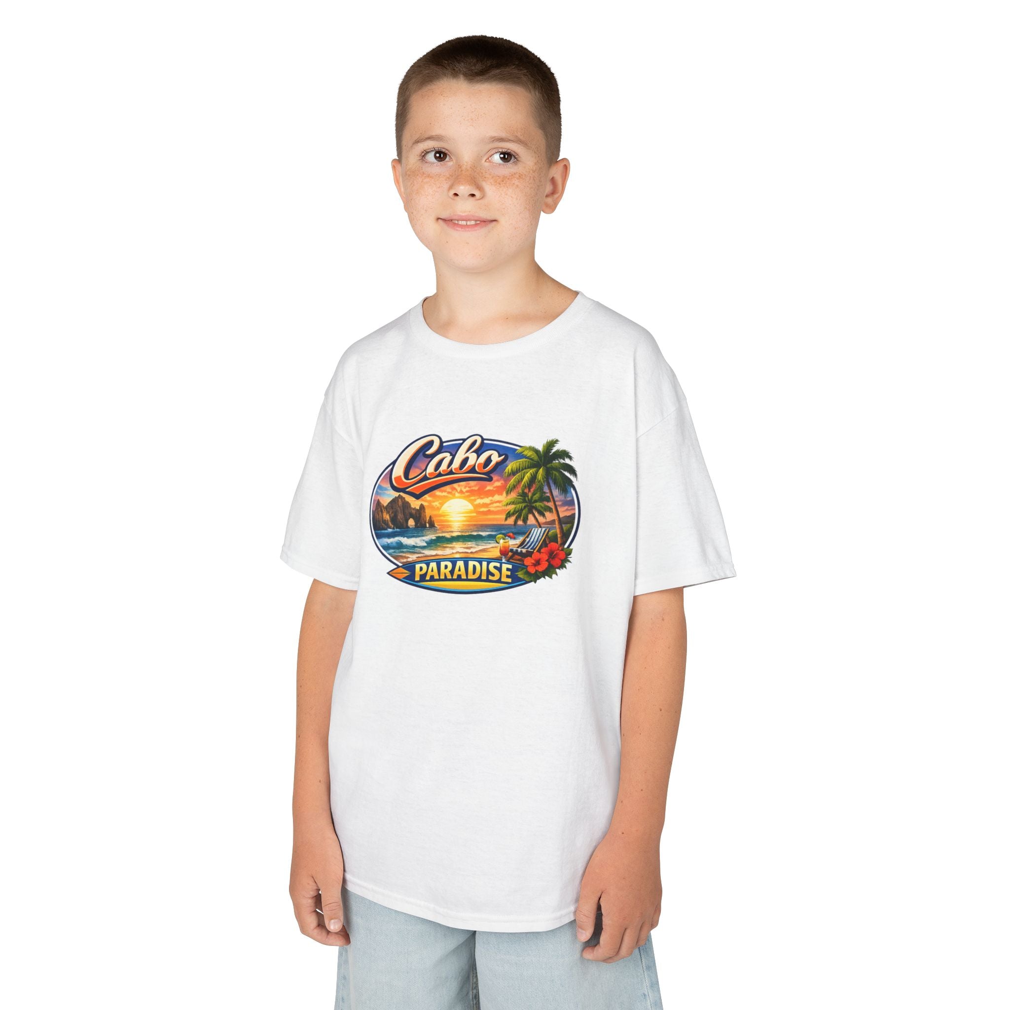 Kids Tee — "Cabo Paradise" Sunset Beach Graphic