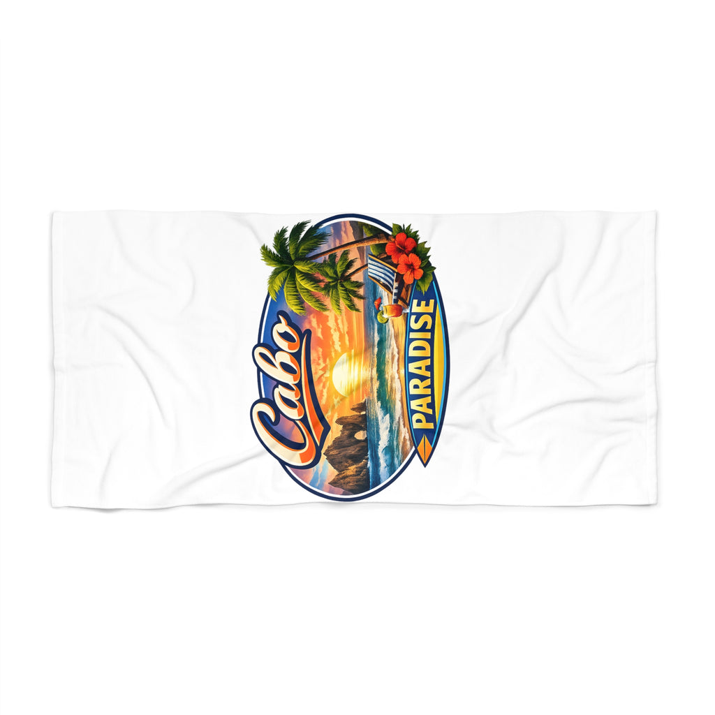 Cabo Paradise Beach Towel — Tropical Sunset Palm Design