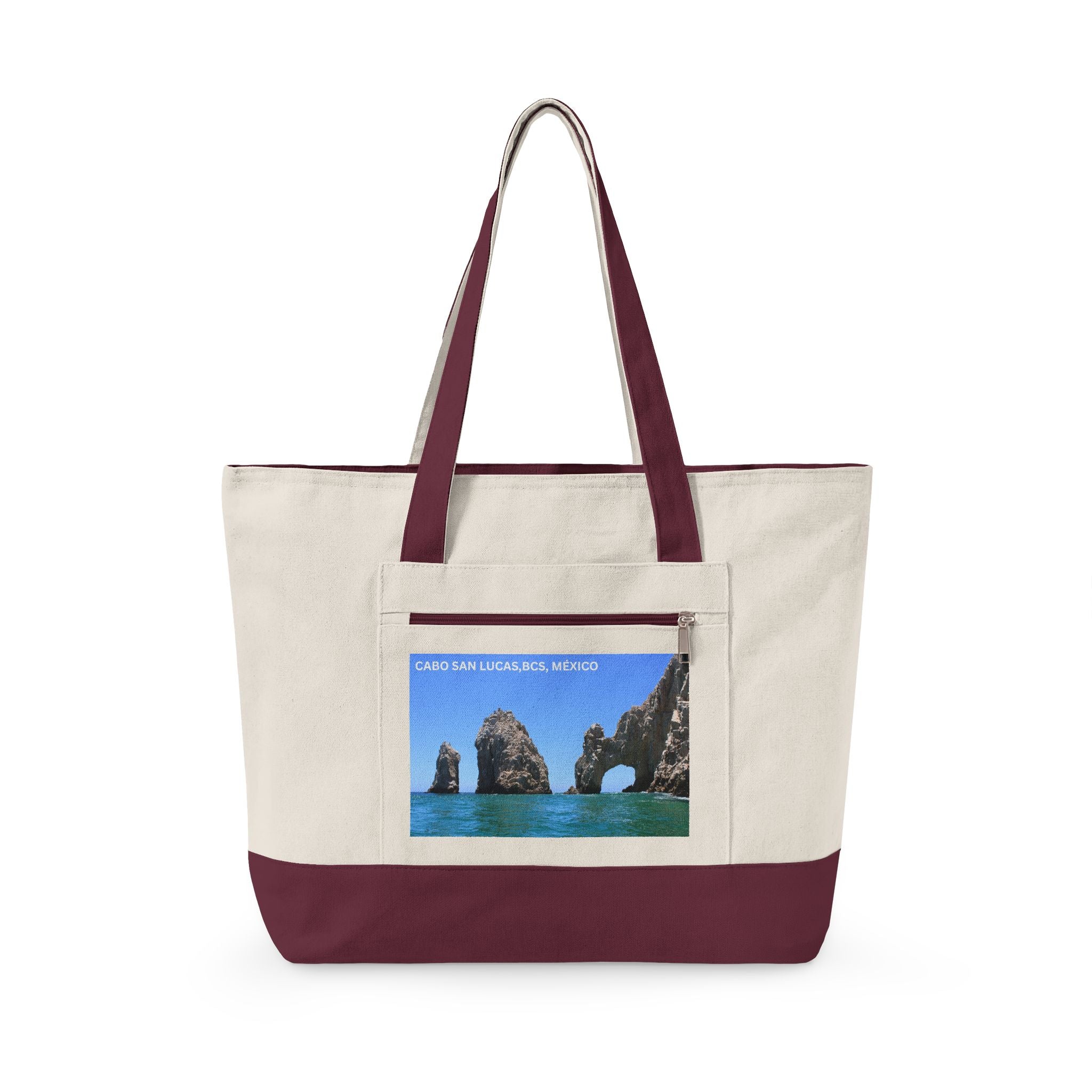 Cabo San Lucas Arch Zippered Canvas Tote — Beach Travel Tote Bag