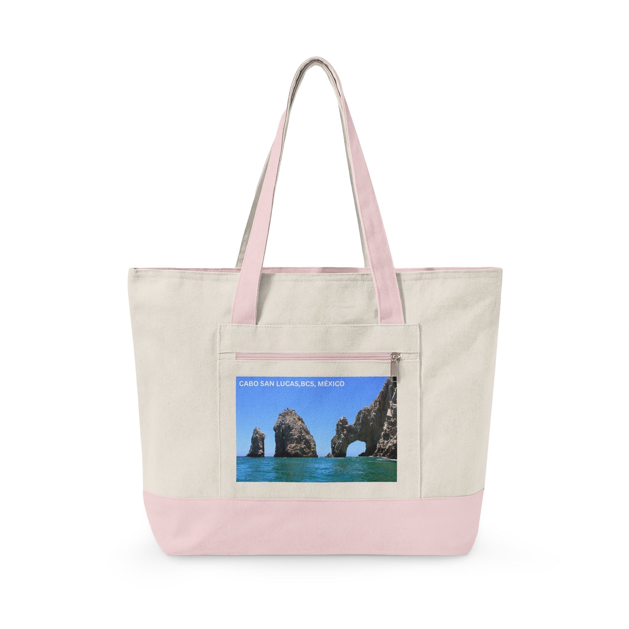 Cabo San Lucas Arch Zippered Canvas Tote — Beach Travel Tote Bag