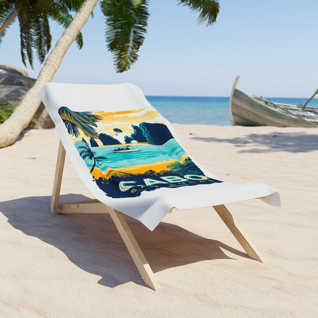 Cabo San Lucas Beach Towel — Tropical Palm Sunset Vacation Towel