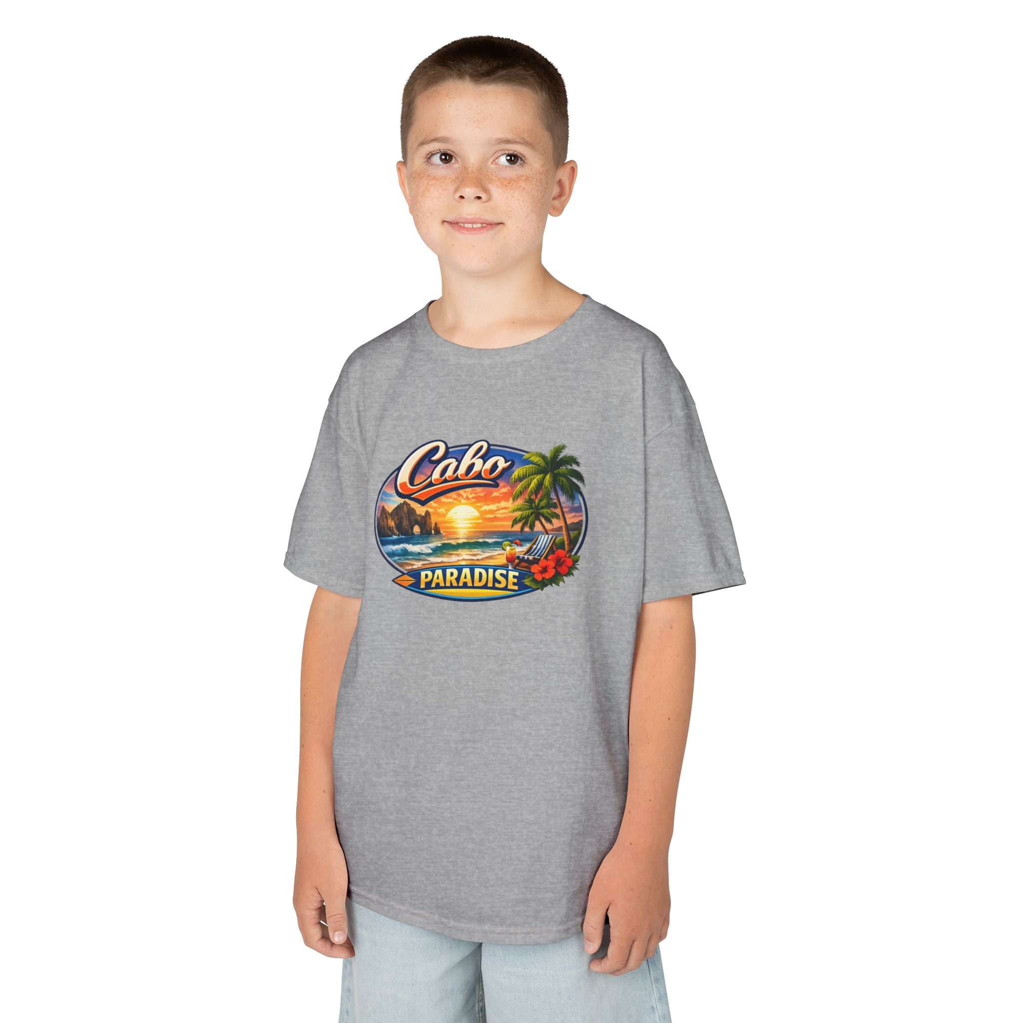 Kids Tee — "Cabo Paradise" Sunset Beach Graphic