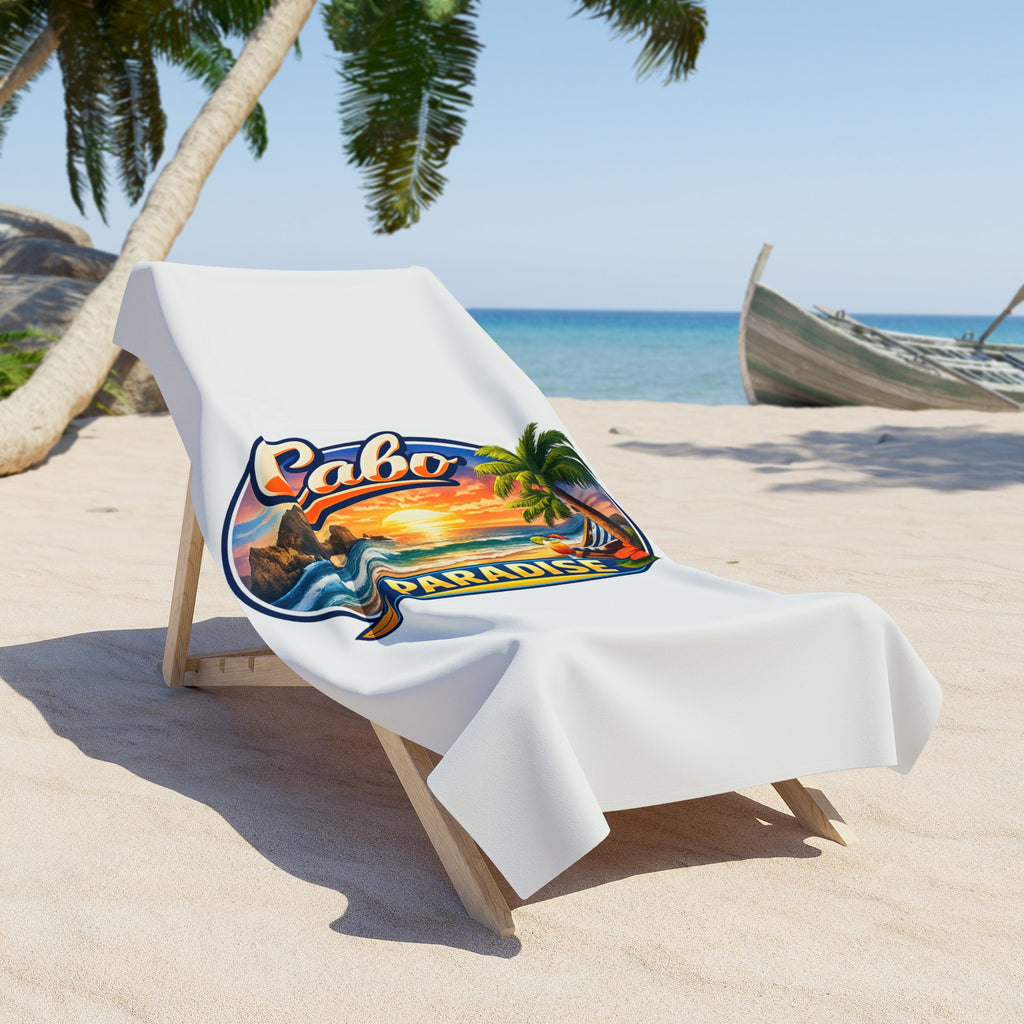 Cabo Paradise Beach Towel — Tropical Sunset Palm Design