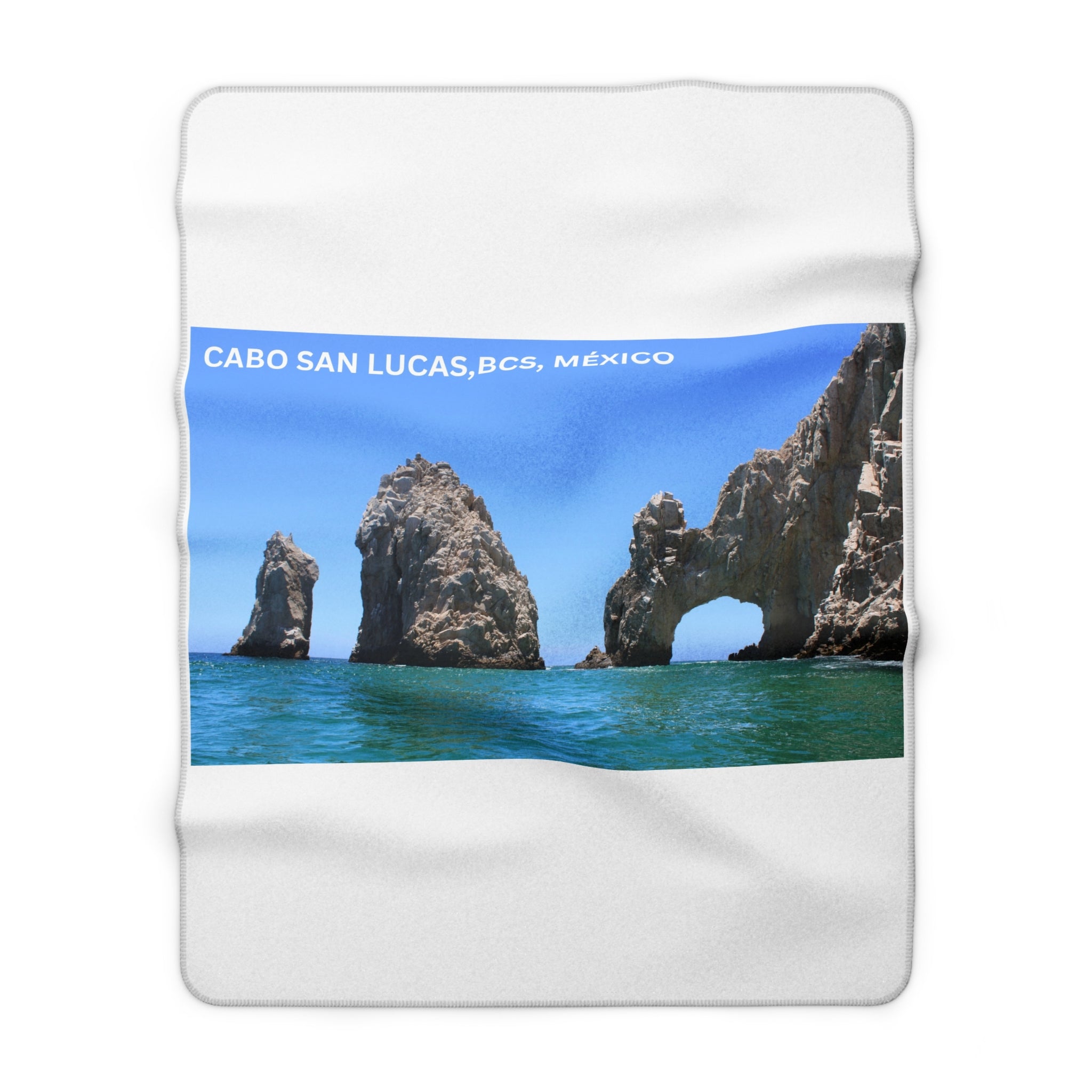 Cabo San Lucas Arch Sherpa Blanket — Coastal Travel Fleece Throw