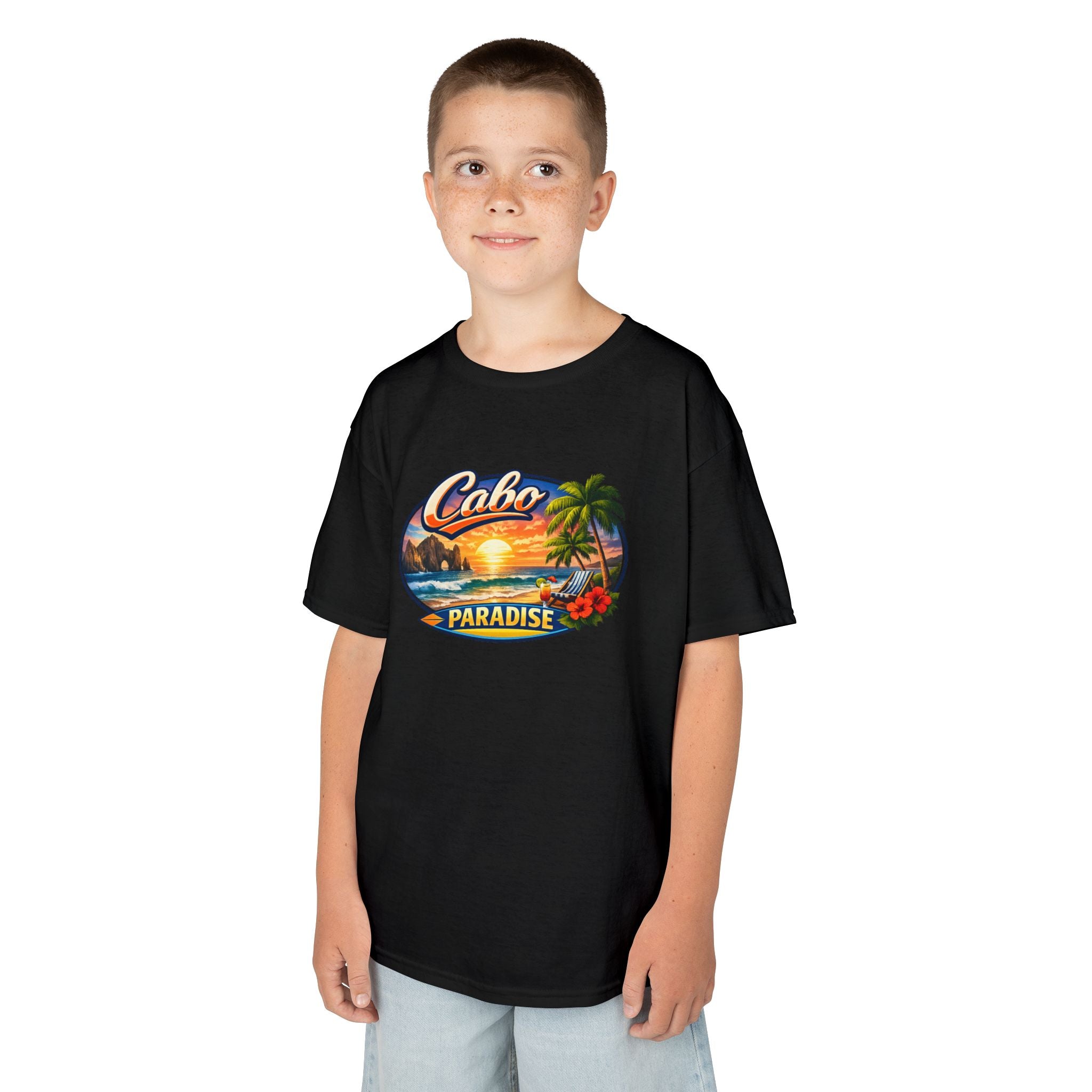 Kids Tee — "Cabo Paradise" Sunset Beach Graphic