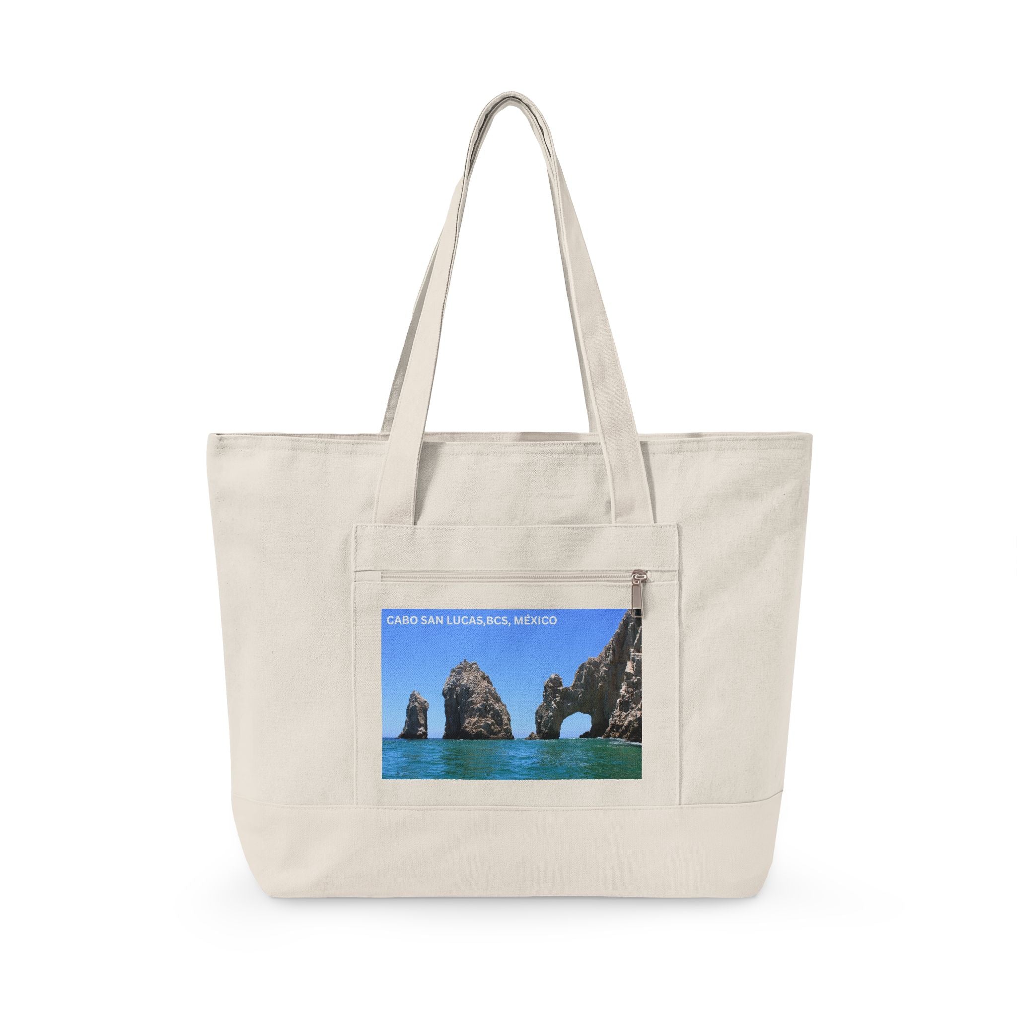 Cabo San Lucas Arch Zippered Canvas Tote — Beach Travel Tote Bag