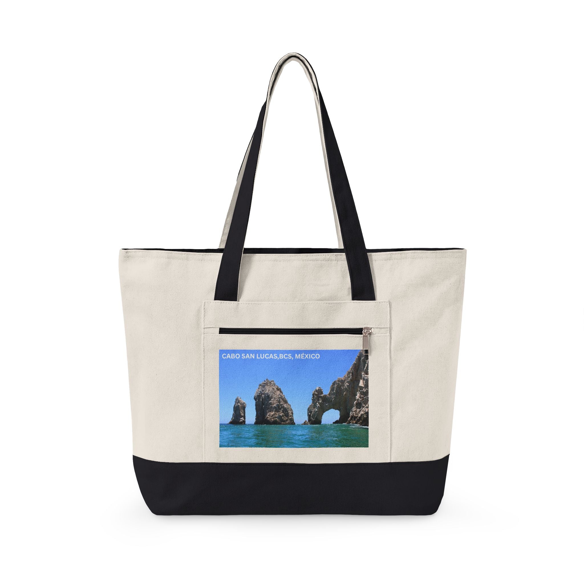 Cabo San Lucas Arch Zippered Canvas Tote — Beach Travel Tote Bag