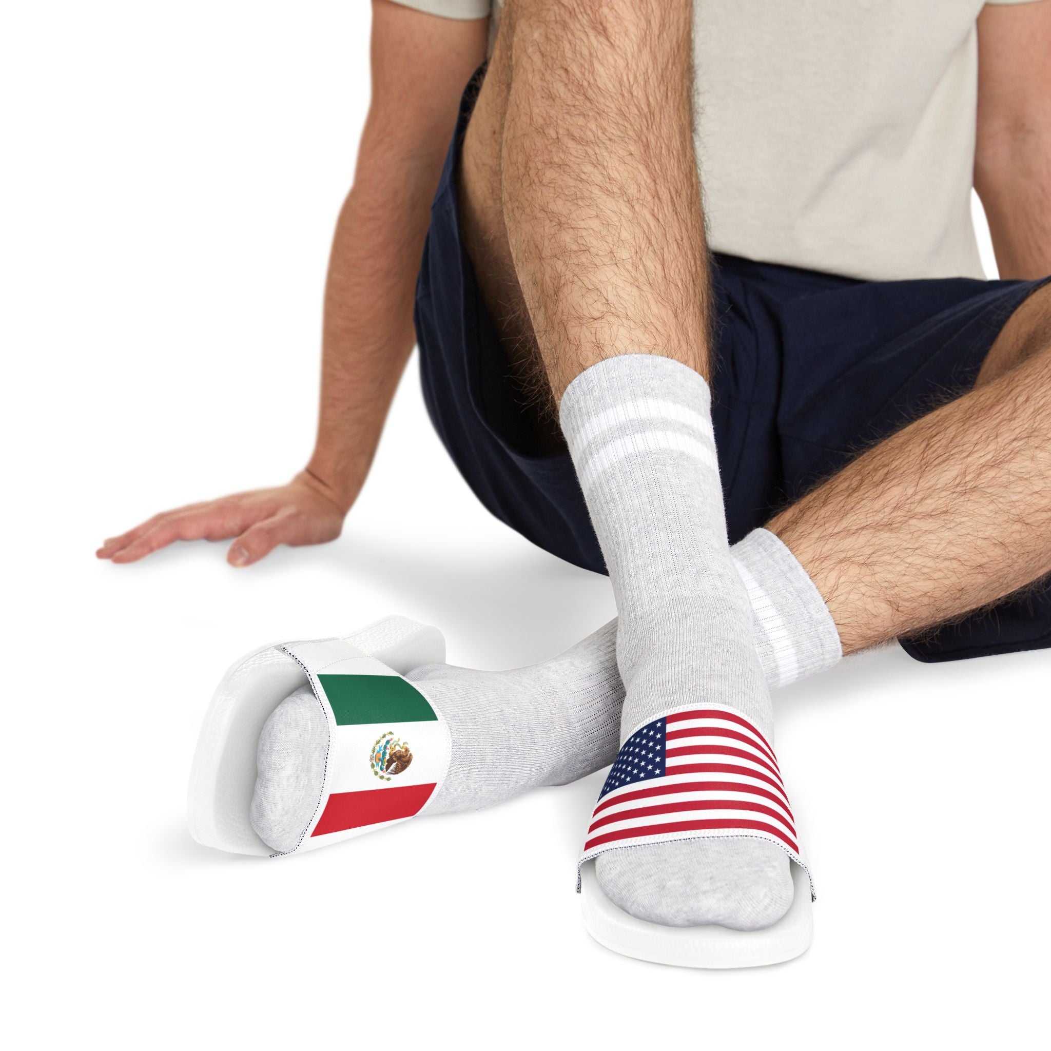 Flag-Striped Slide Sandals — USA & Mexico Removable Strap Slides