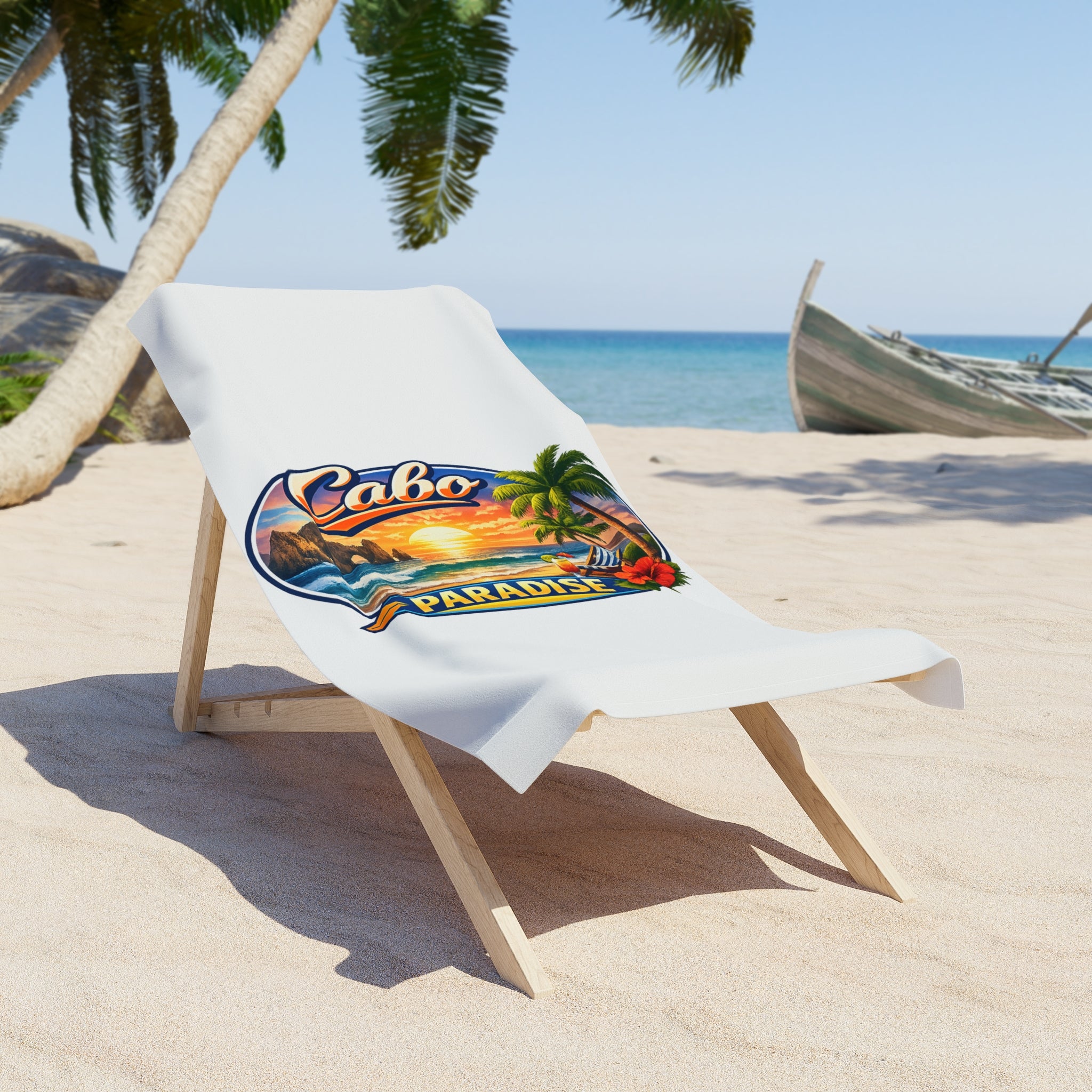 Cabo Paradise Beach Towel — Tropical Sunset Palm Design