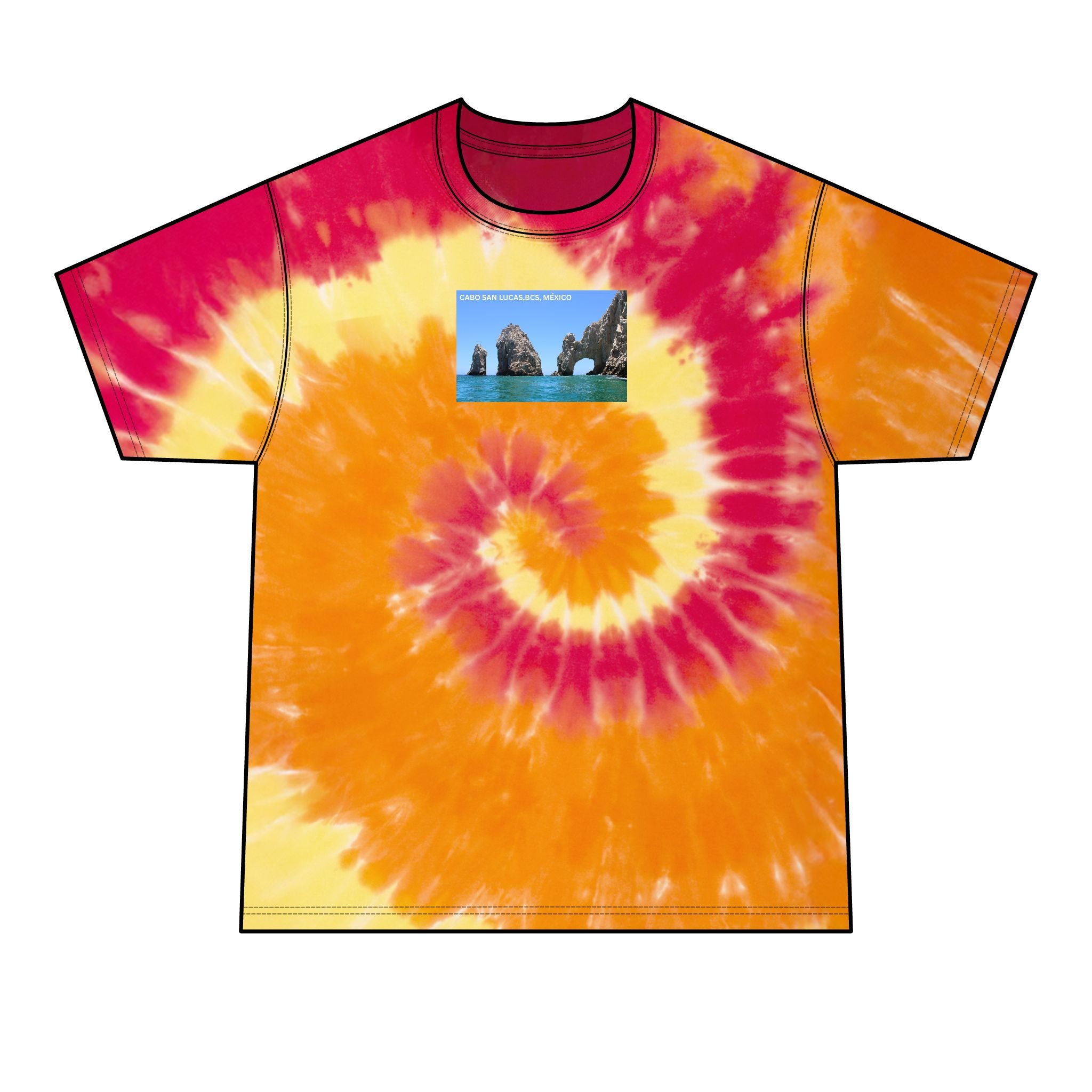 Cabo San Lucas Arch Tie-Dye Tee — Men's Beach Vacation T-Shirt