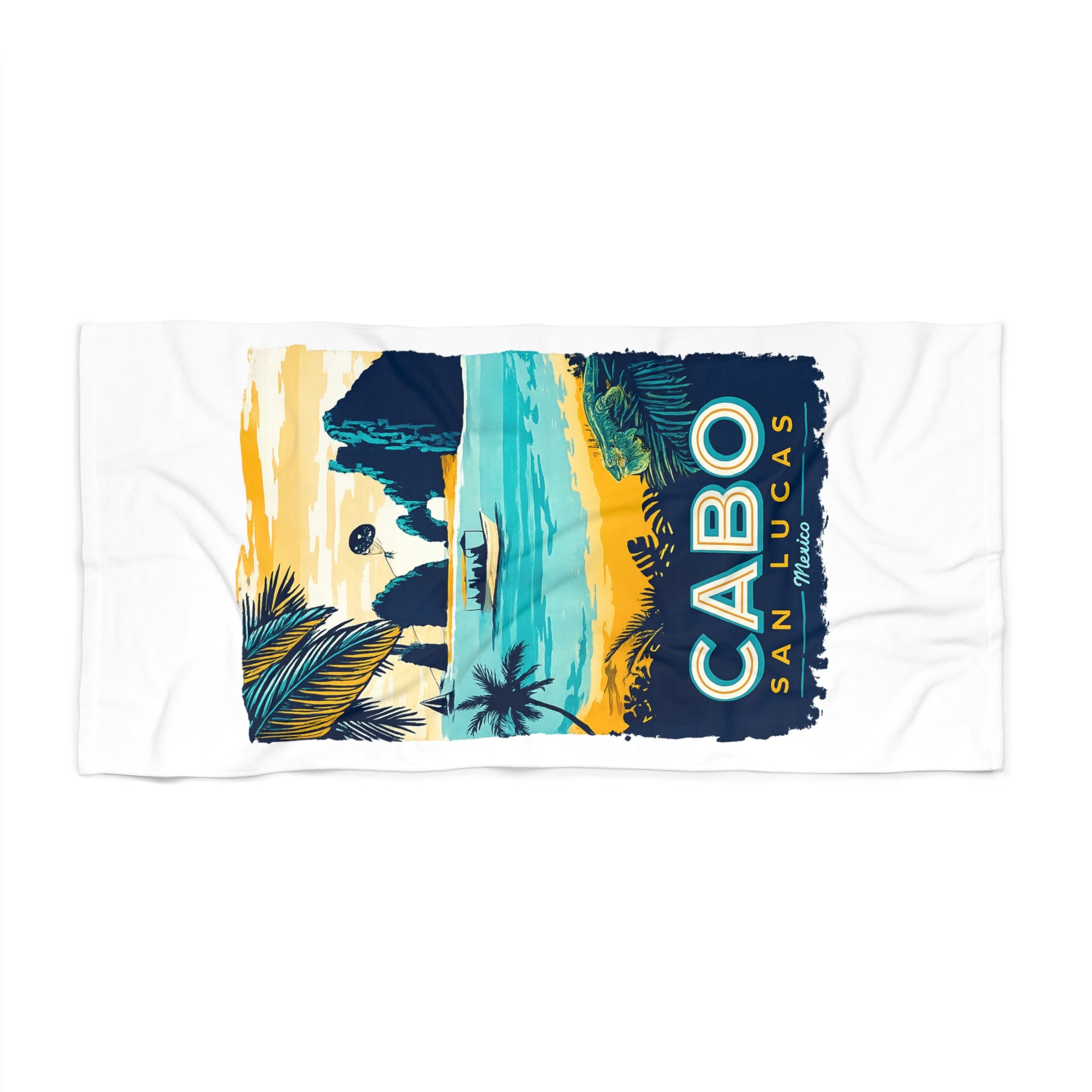 Cabo San Lucas Beach Towel — Tropical Palm Sunset Vacation Towel