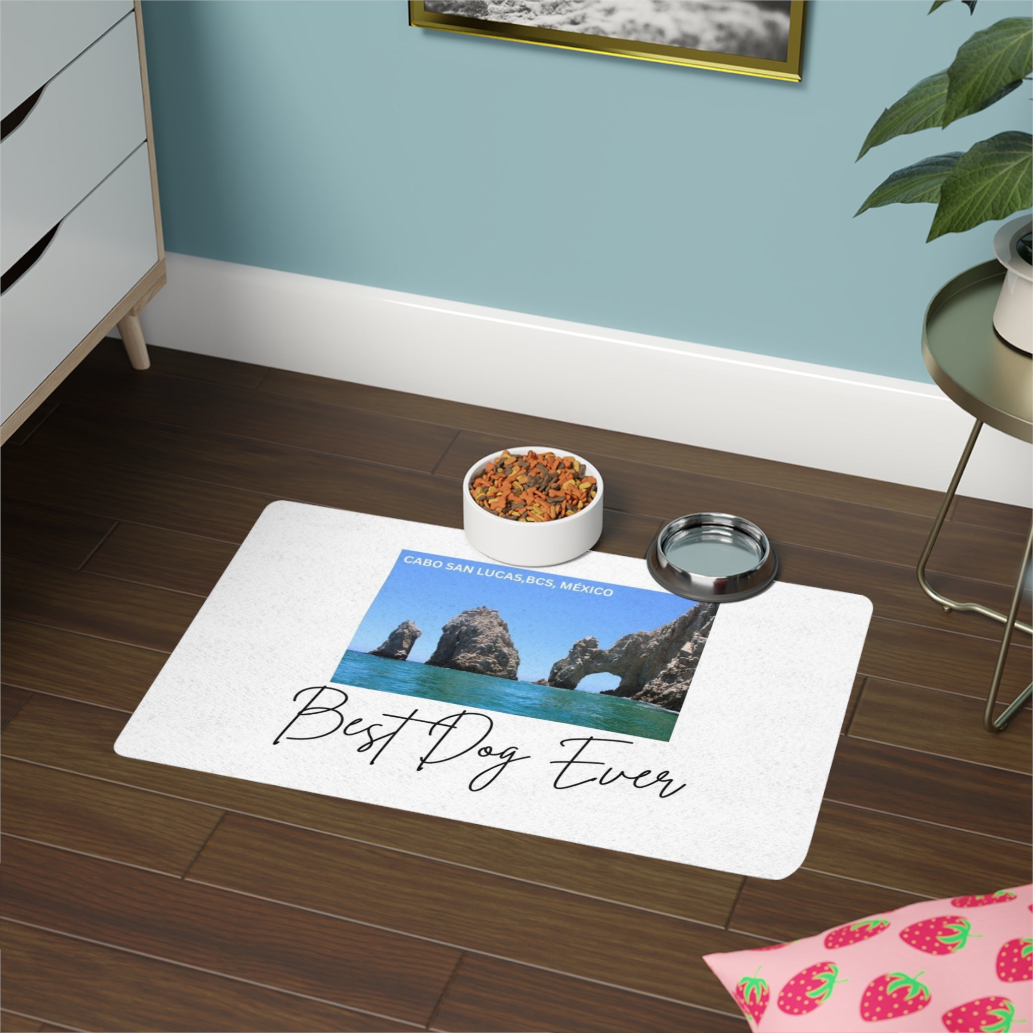 Cabo San Lucas Arch Pet Food Mat — 12x18 Decorative Dog Bowl Placemat