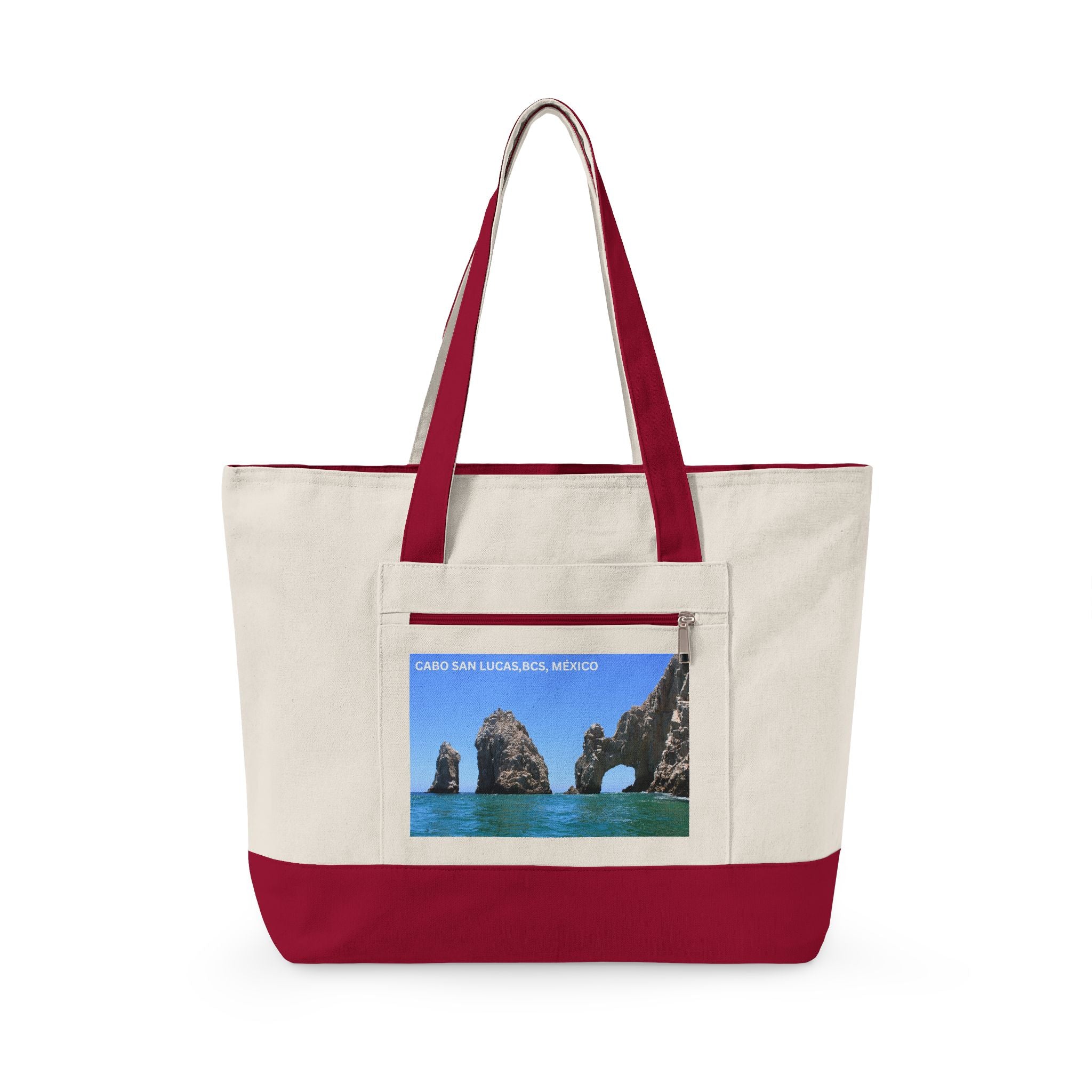 Cabo San Lucas Arch Zippered Canvas Tote — Beach Travel Tote Bag