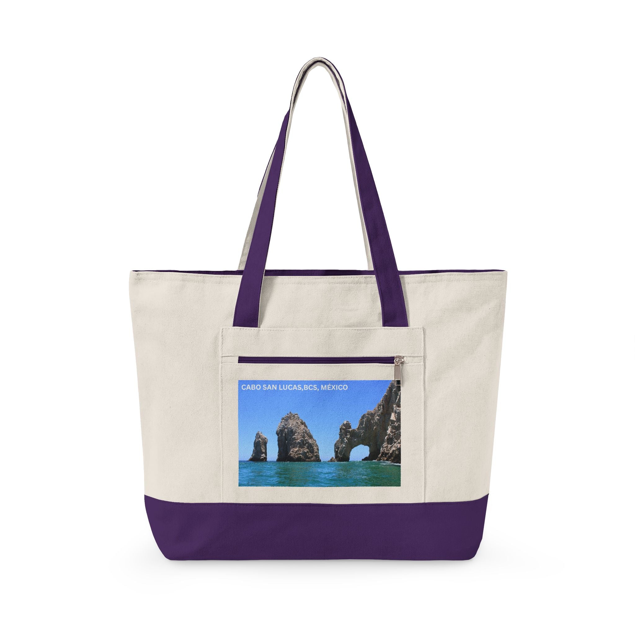 Cabo San Lucas Arch Zippered Canvas Tote — Beach Travel Tote Bag