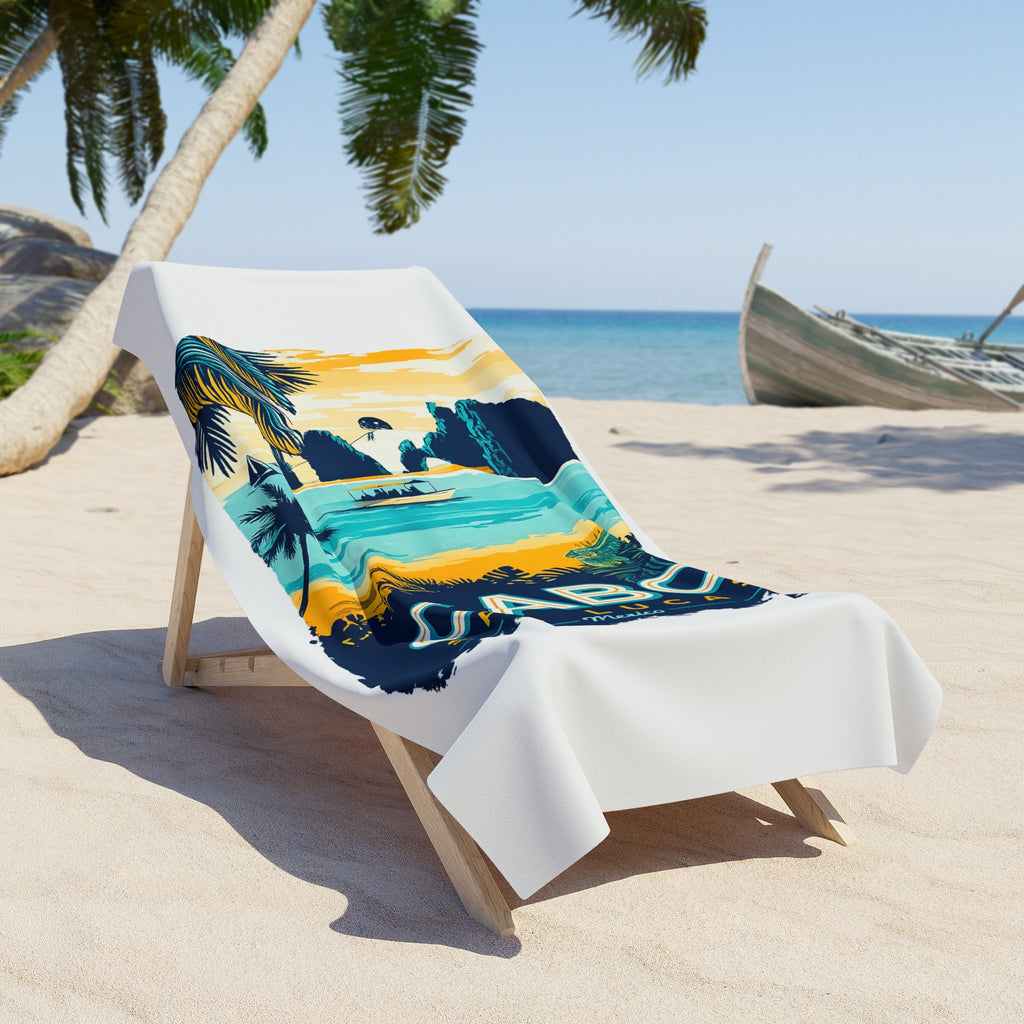 Cabo San Lucas Beach Towel — Tropical Palm Sunset Vacation Towel